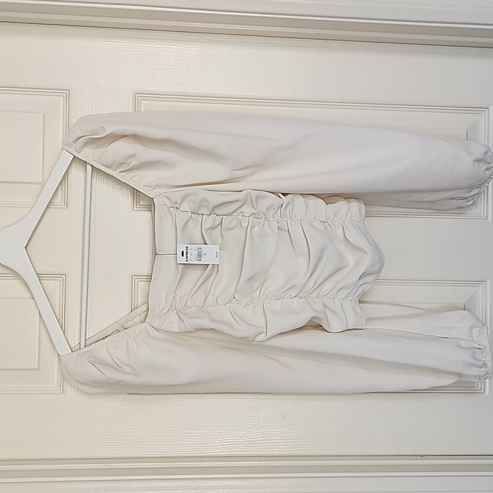 Express XS Cream Puff Sleeves Ruched Blouse